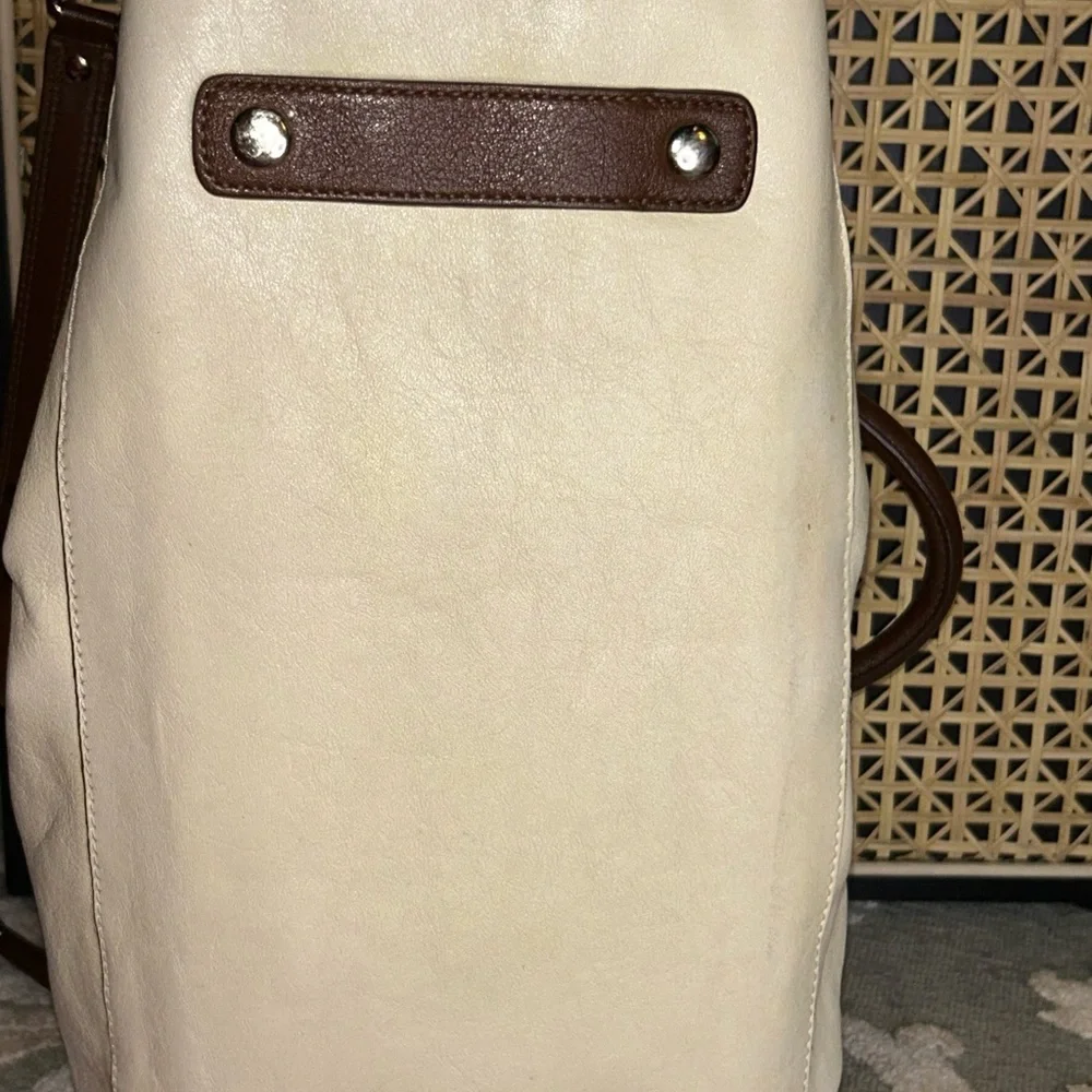 Coach Ashley cream/brown leather satchel